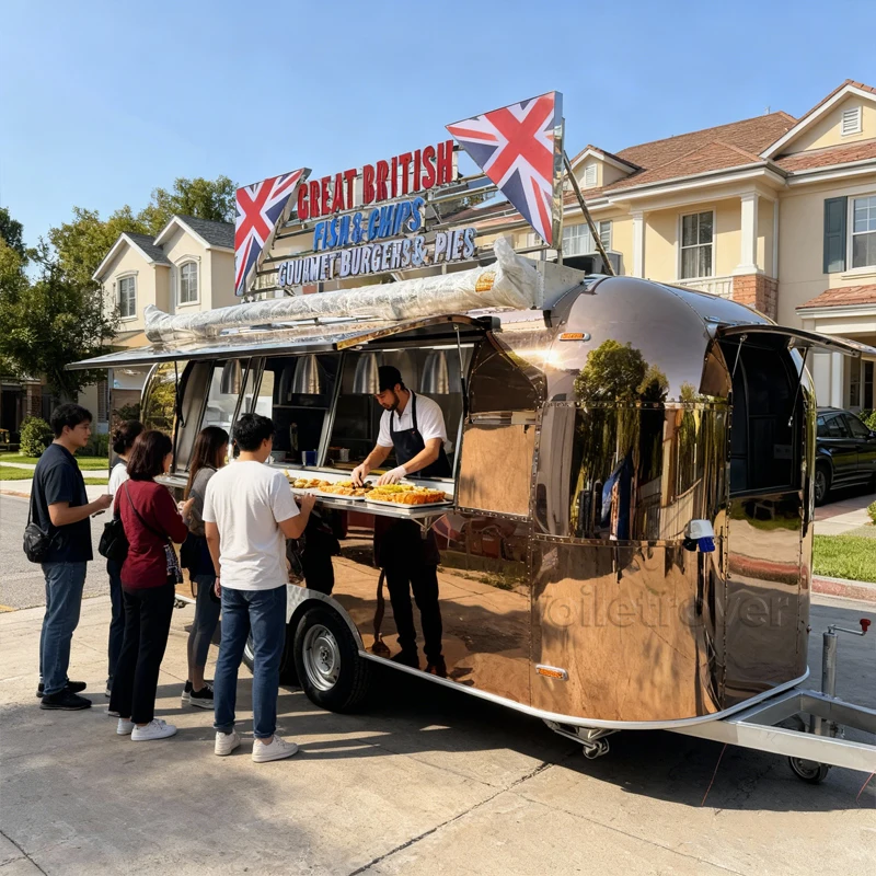 Customizable  Commercial Food Truck Outdoor Mobile Food Truck Trailer Sweet Snack Curved Mobile Food Trailer with Sinks