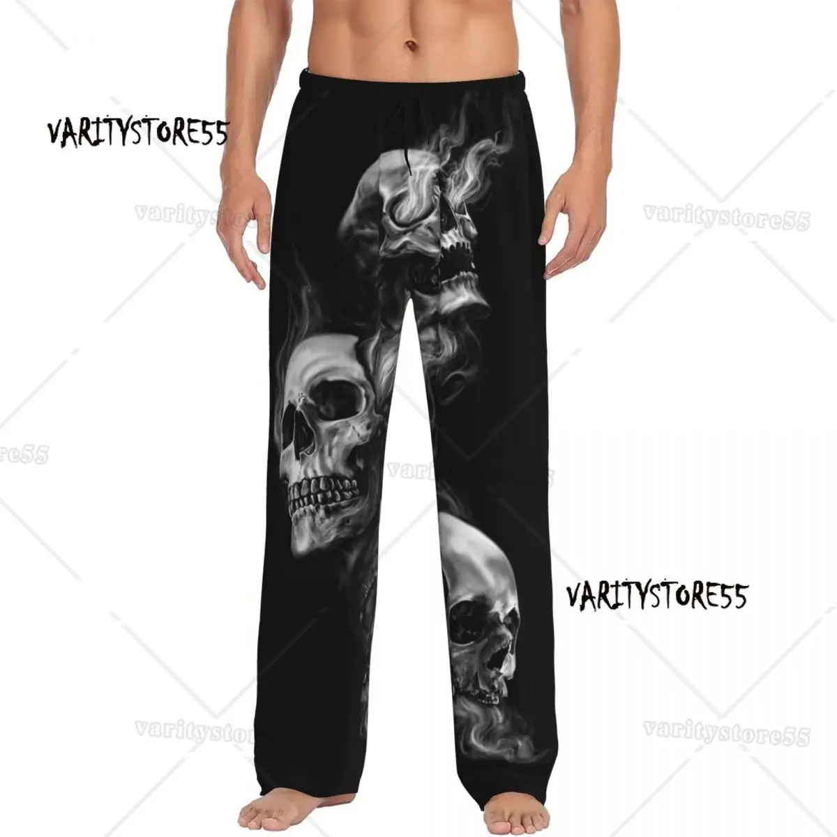 

Мужские пижамные штаны с черным черепом на заказ, одежда для сна с принтом Frenchie Skull, низ с карманами