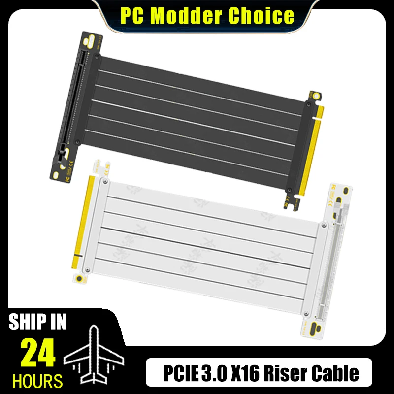 PCIE 3.0X16 Riser Cable Video Card Extension Shielded Flexible 90 ° تركيب وحدة معالجة الرسومات السريعة بدون فقدان أسود/أبيض #1