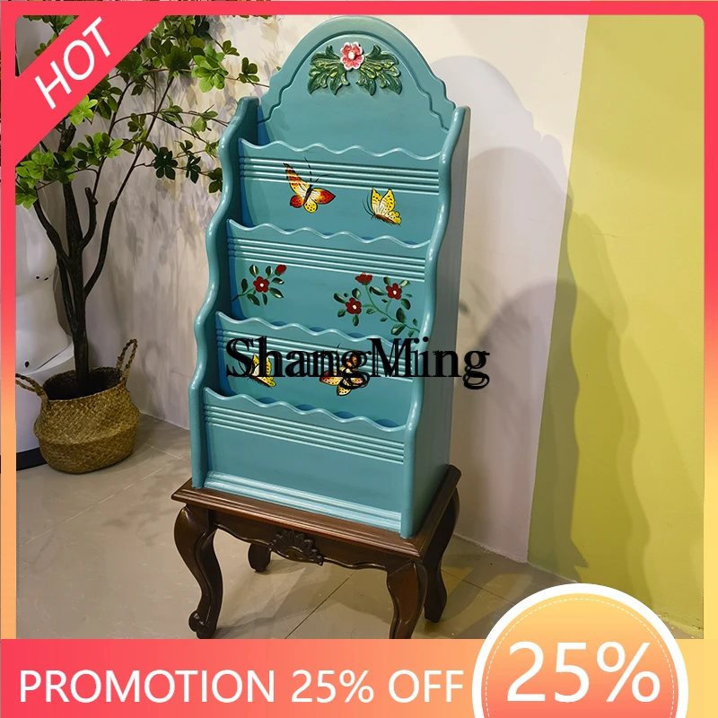 FG good-looking  solid wood floor-to-ceiling display newspaper bookcase living room newspaper magazine bookcase