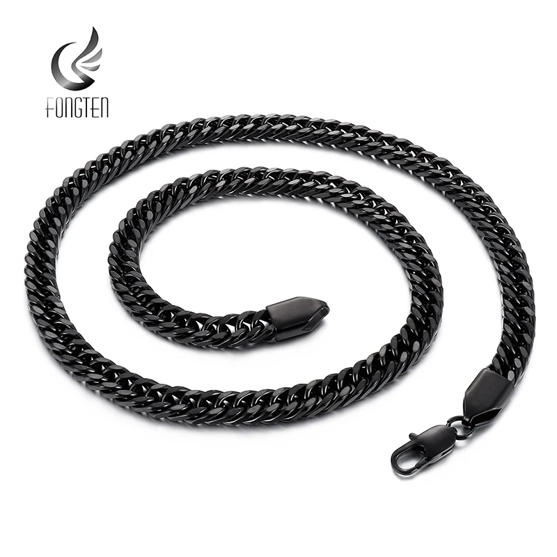 

Fongten 60cm Stainless Steel Necklace For Men Vintage Men's Collar Necklace Cuban Chains Blank Color Long Choker Hiphop Jewelry