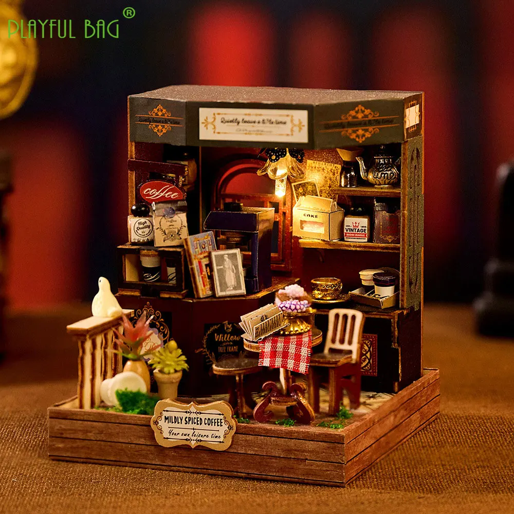 Vintage Style DIY Cottage Wooden Miniature Building Kits Doll Houses Assembling Model Kids Toy Birthday Gift Decorative HG151