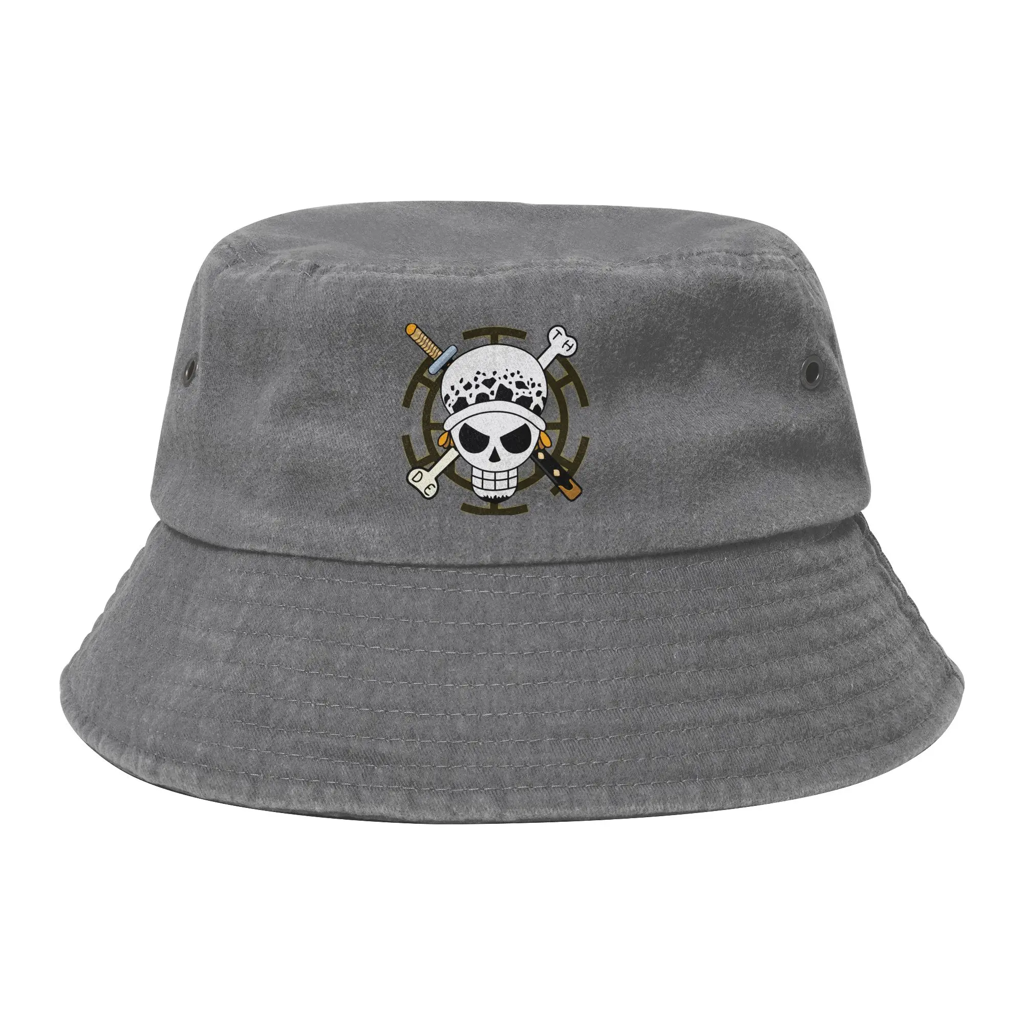 Unisex Distressed Washed Bucket Hat Traffy Law Outdoor Fishing Fisherman Hats Trafalgar Law One Piece Anime Bob Hat Gifts Idea