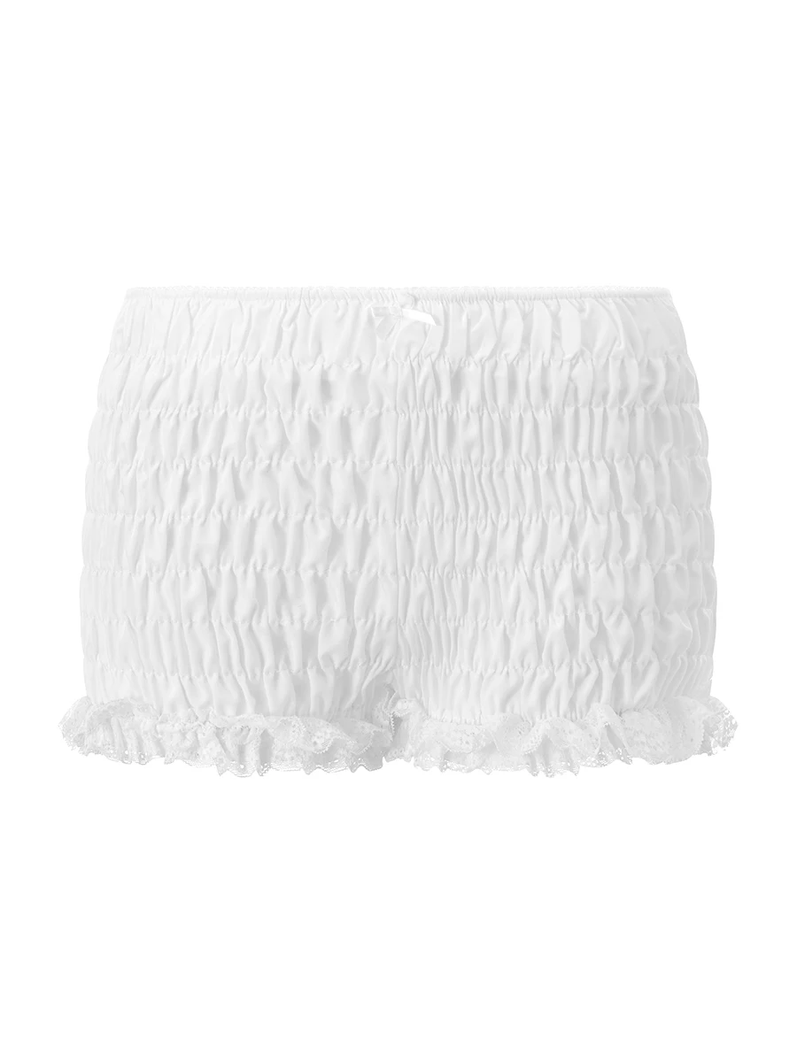 Bloomer-shorts voor dames, casual lage taille, kanten rand, effen kleur, pasvorm, uitgaande broek