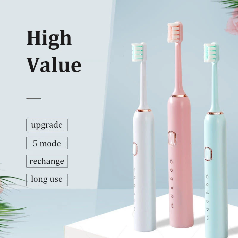 New Electric Toothbrush Sonic Vibration Adult 5-speed Timing 7-level Waterproof USB Charging 2 Brush Head Soft Hair Couple