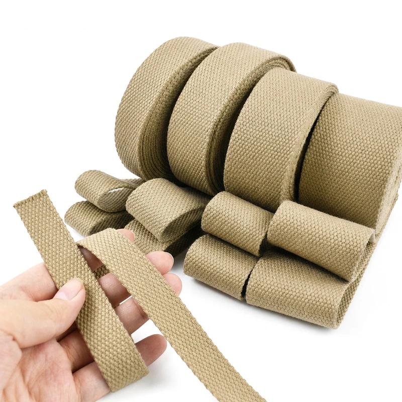 Meetee 5Meters 20-50mm Cotton Webbing Band Khaki Ribbon Belt Canvas Bags Strap Home Decoration Tapes DIY Sewing Accessories