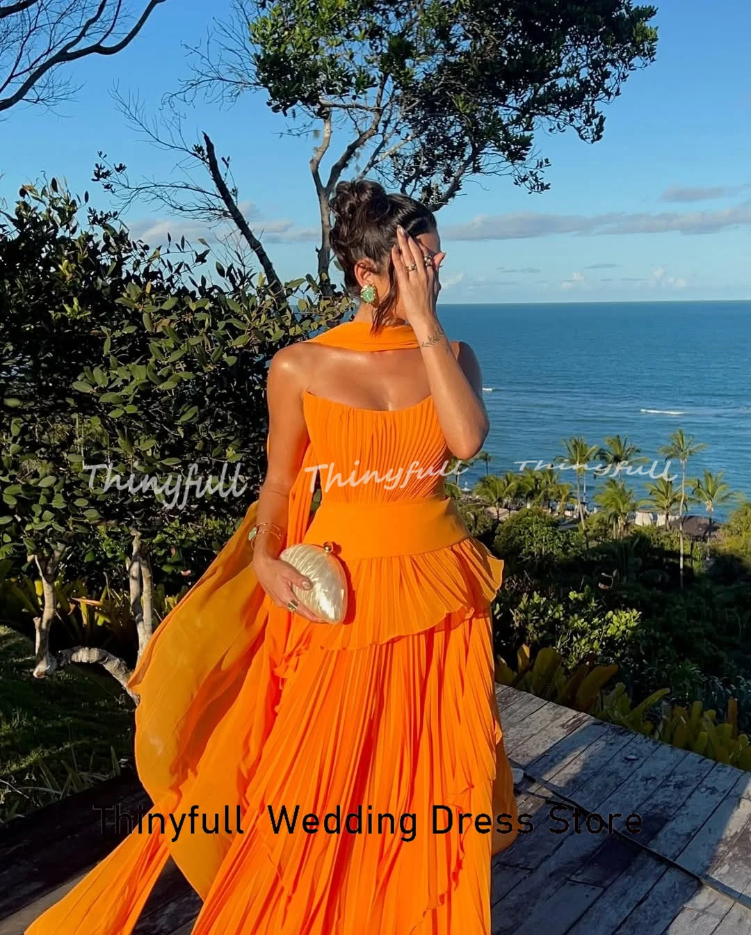 Thinyfull A-line Chiffon Prom Dresses Strapless Sleeveless Pleats Evening Dress Formal Occasion Gown Robe De Soirée Customized image 4