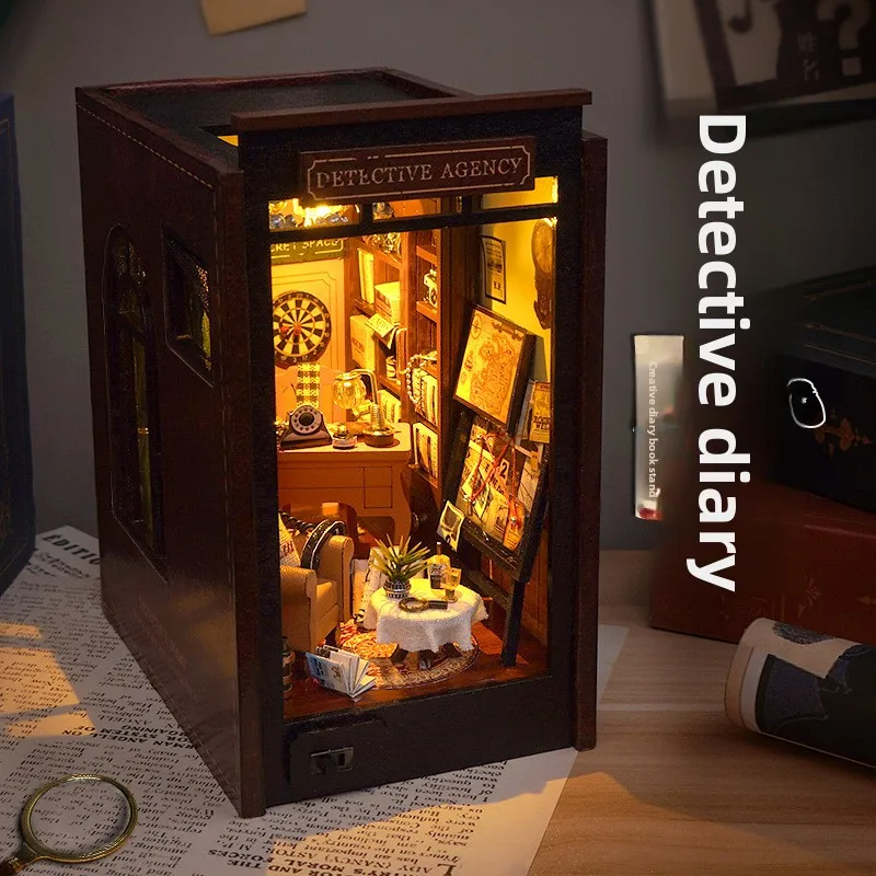DIY Great Detective Diary Book Nook – Handcrafted 3D Assembly Bookshelf Insert Model, Creative Gift