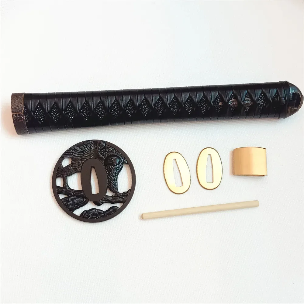 27cm Tsuka Handle Black Tsuba Black Imitated Rayski with Black leather Ito For Japanese Samurai Sword Katana/Wakizashi Fittings