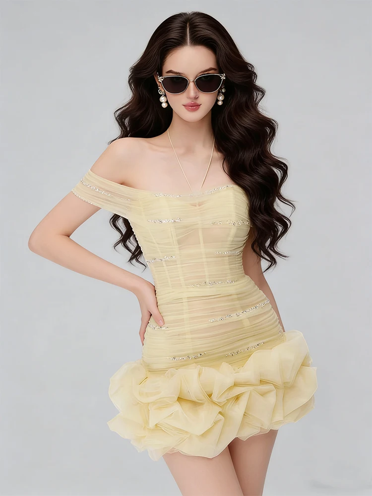 

Fashionable One-Shoulder Sequin Dress Women's Elegant Luxury Party Dress Short A-Line Skirt Polyester Fiber Zipper Style