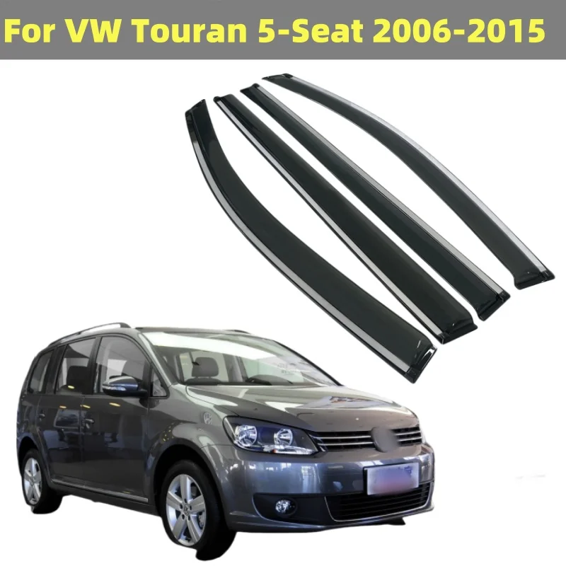 For VW Touran 5-Seat 2006-2015 Car Door Window Visor Rain Sun Guard Deflector Awnings Shelters Raincoat Stainless Steel Trim