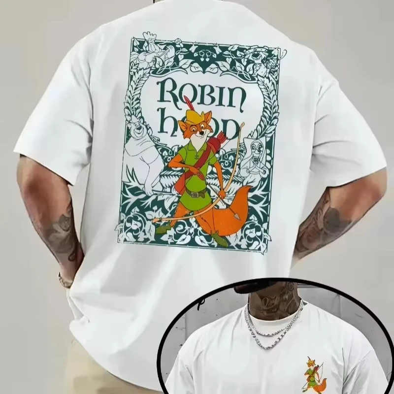 Camiseta retro de Disney para hombre, producto oficial de Disney, disfraz de Robin Hood para cumpleaños y Halloween, cuello redondo, manga corta