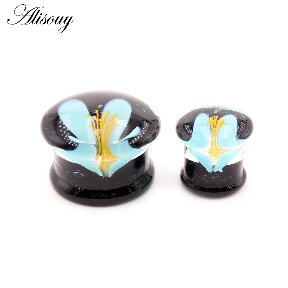 Alisouy 1PC 8-25mm przezroczysty okrągły szklany kwiat tunele do uszu wtyczka tunelowa Flesh nosze Expander kolczyki Piercing biżuteria do ciała — zdjęcie 4