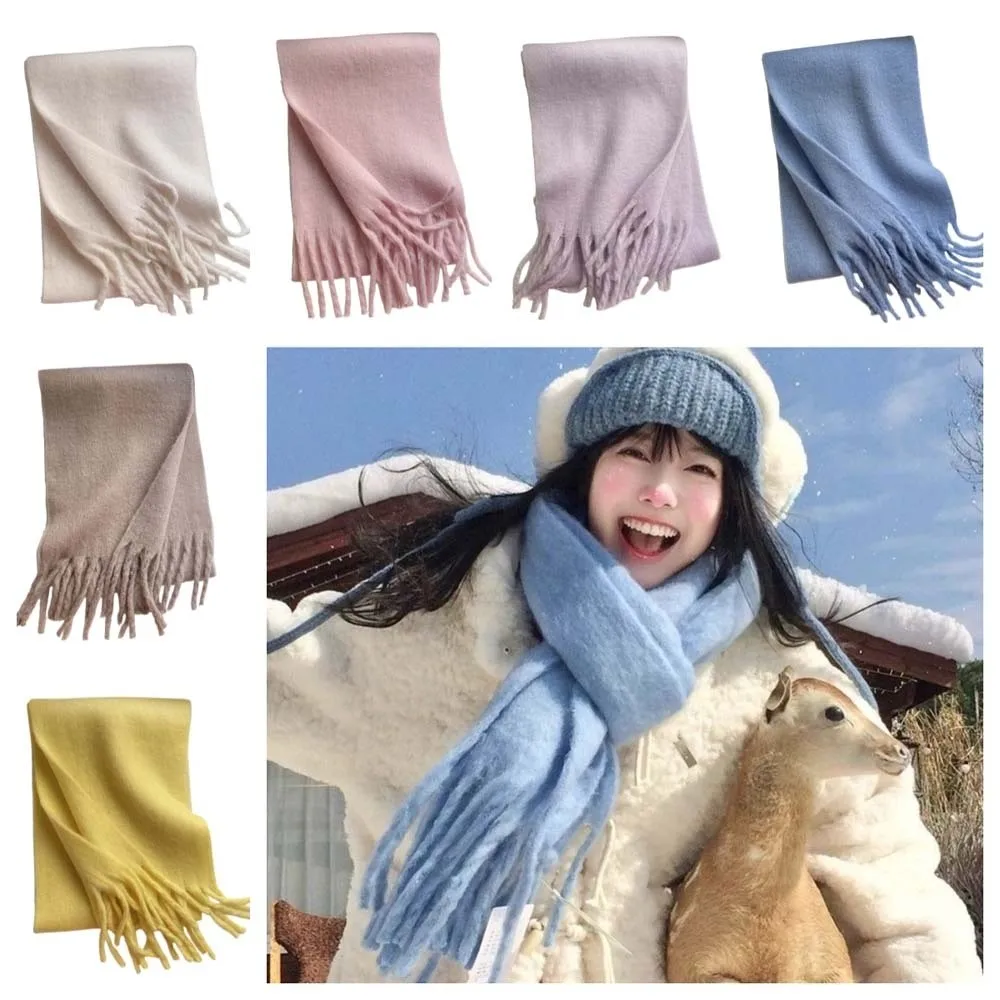 

Ins модный длинный шерстяной шарф с кисточками в корейском стиле, ветрозащитный утолщенный теплый шарф на шею, теплая мягкая зимняя кашемировая шаль, зимняя