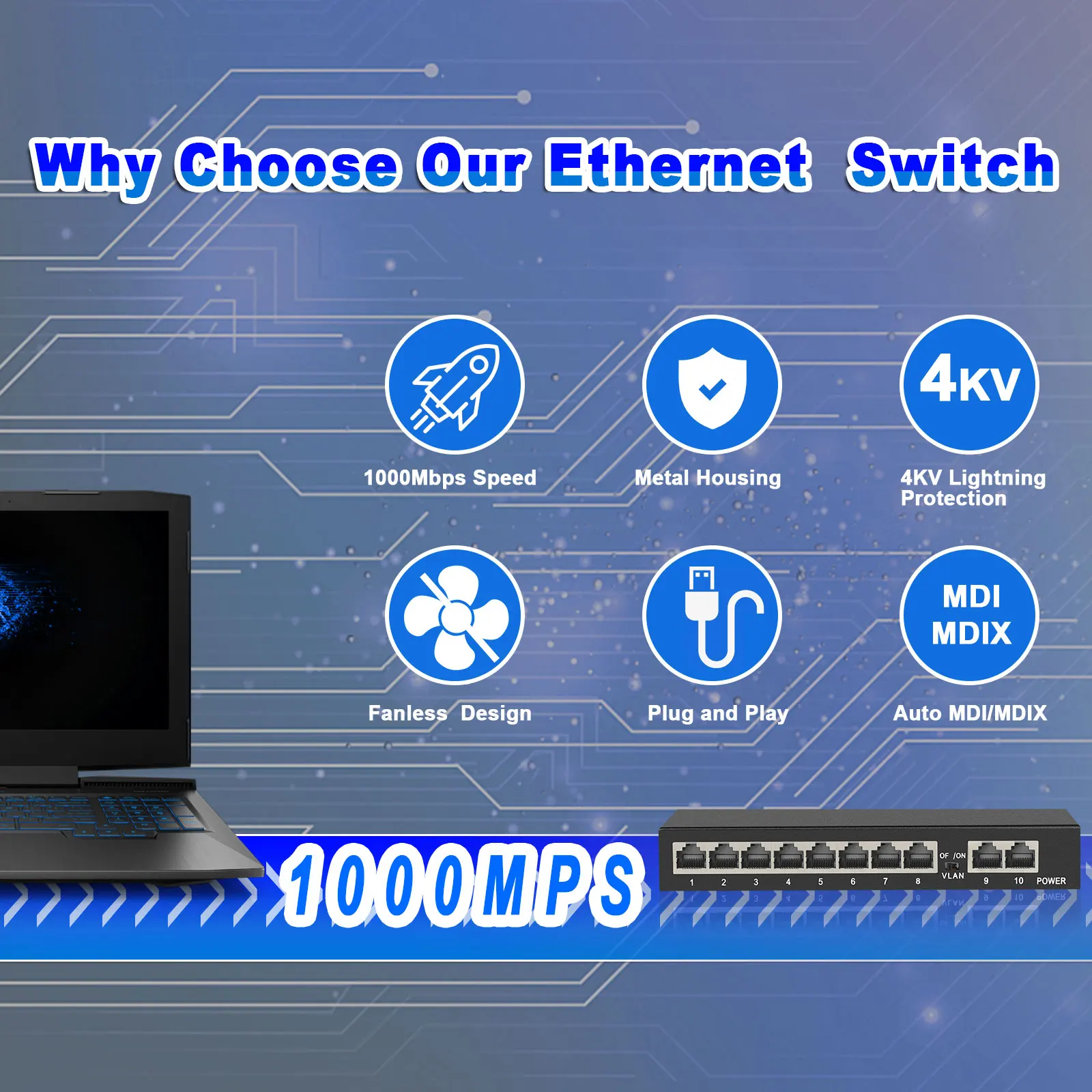 مفتاح شبكة إيثرنت ذكي تيرو-جيغابت ، مقسم إنترنت ، MDI MDIX تلقائي ، 10 ، UTP ، RJ45 Hub ، 10 ميغابايت في الثانية ، Mbps ،