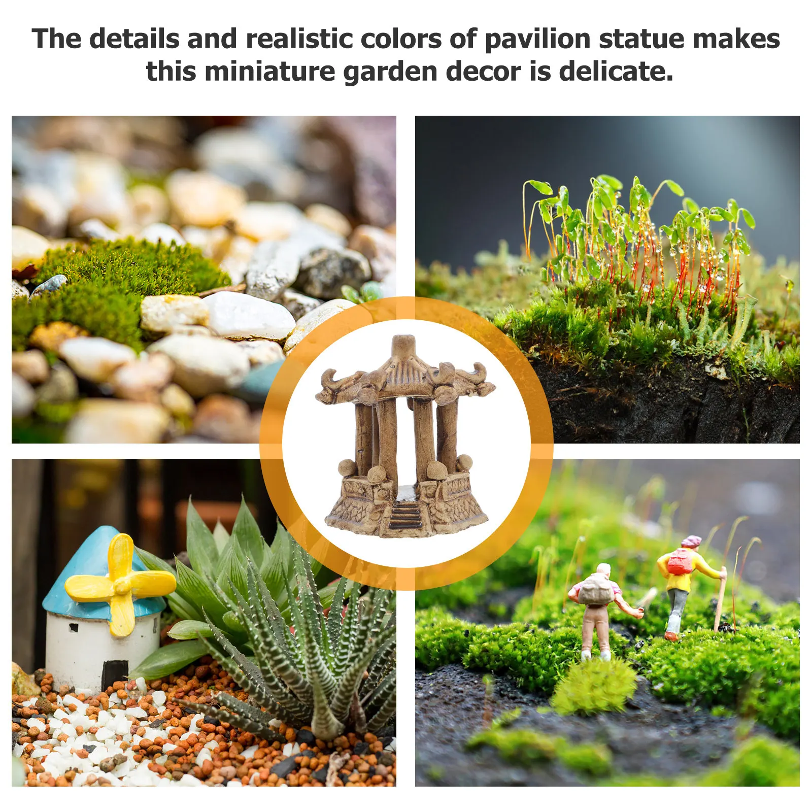Miniature Hexagonal Ceramic Pagoda Statue Bonsai Zen Garden Aquarium Decor Fish Tank Micro Landscape Asian Pavilion