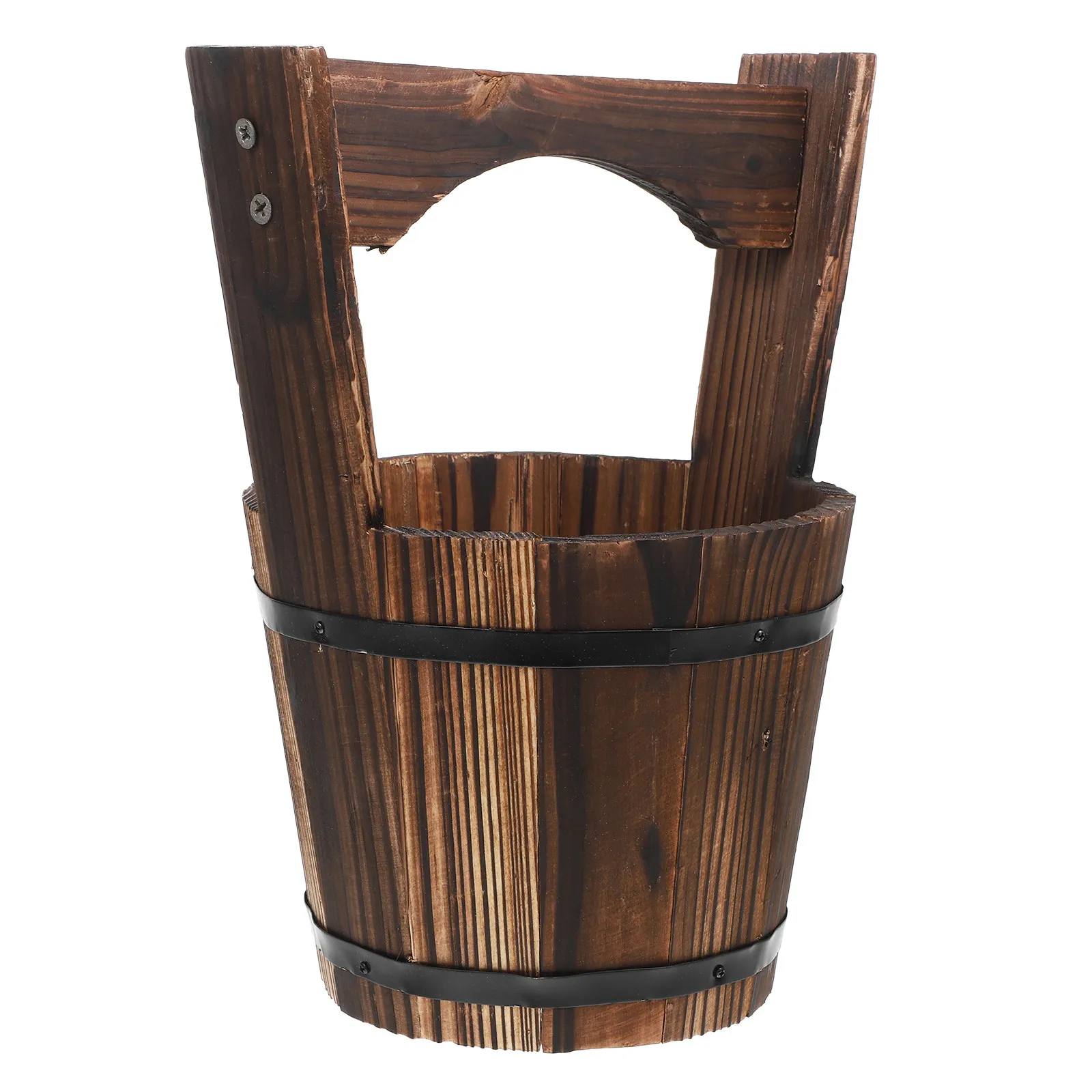 1Set Vintage Wooden Barrel Planter Pot Large Capacity Succulent Flower Pot Garden Decorative Portable Wooden Flower Container