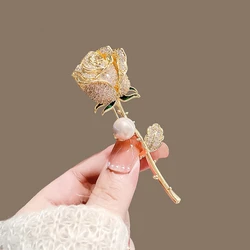 Elegant Rhinestone Rose Flower Tulip Brooches New Gold Silver Color Alloy Beauty Flower Party Office Brooch Pin Gifts Jewelry