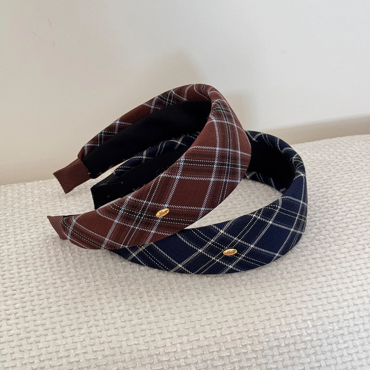 Wide Edge College Style Plaid Headband Versatile Retro Temperament Women Girls Headband Simple Fabric Headband Hair Accessories