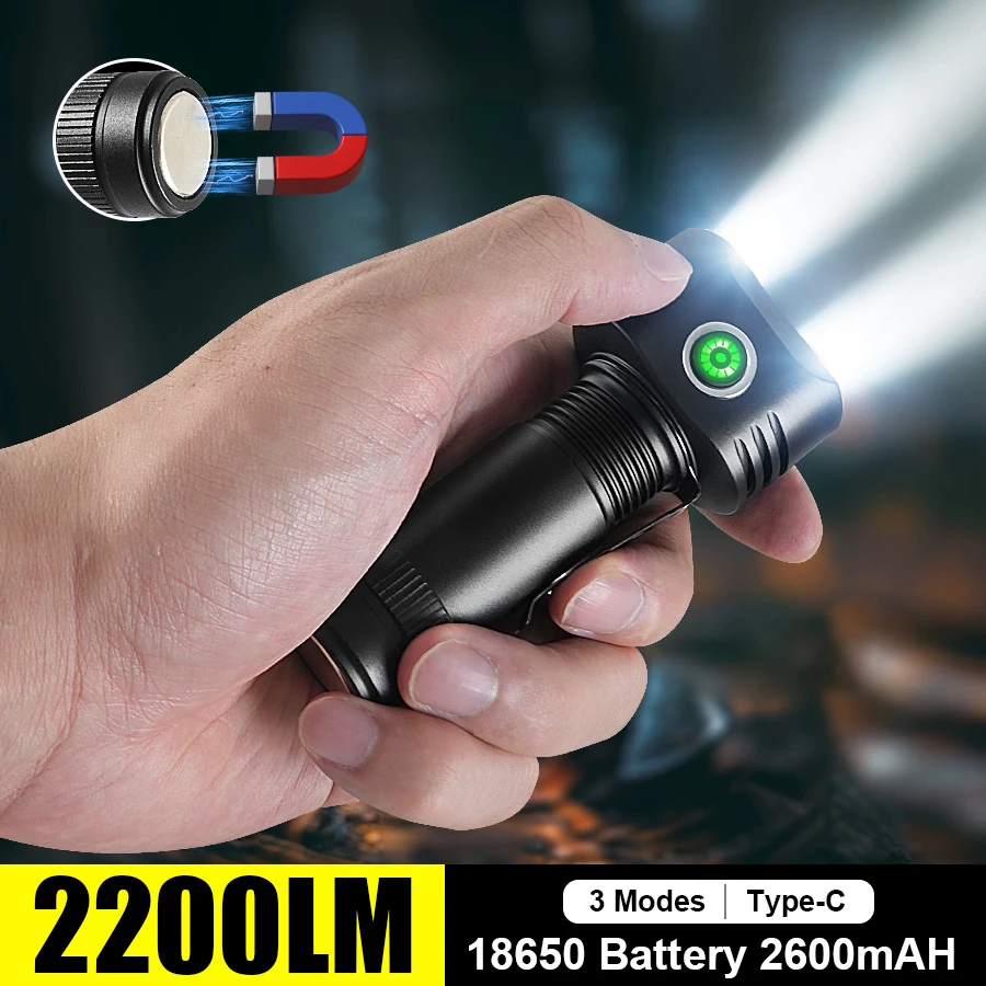 

Портативный мини-фонарик высокой мощности 2600 мАч, перезаряжаемый карманный фонарик из сплава, материал с магнитом для наружного освещения, ремонтный светильник