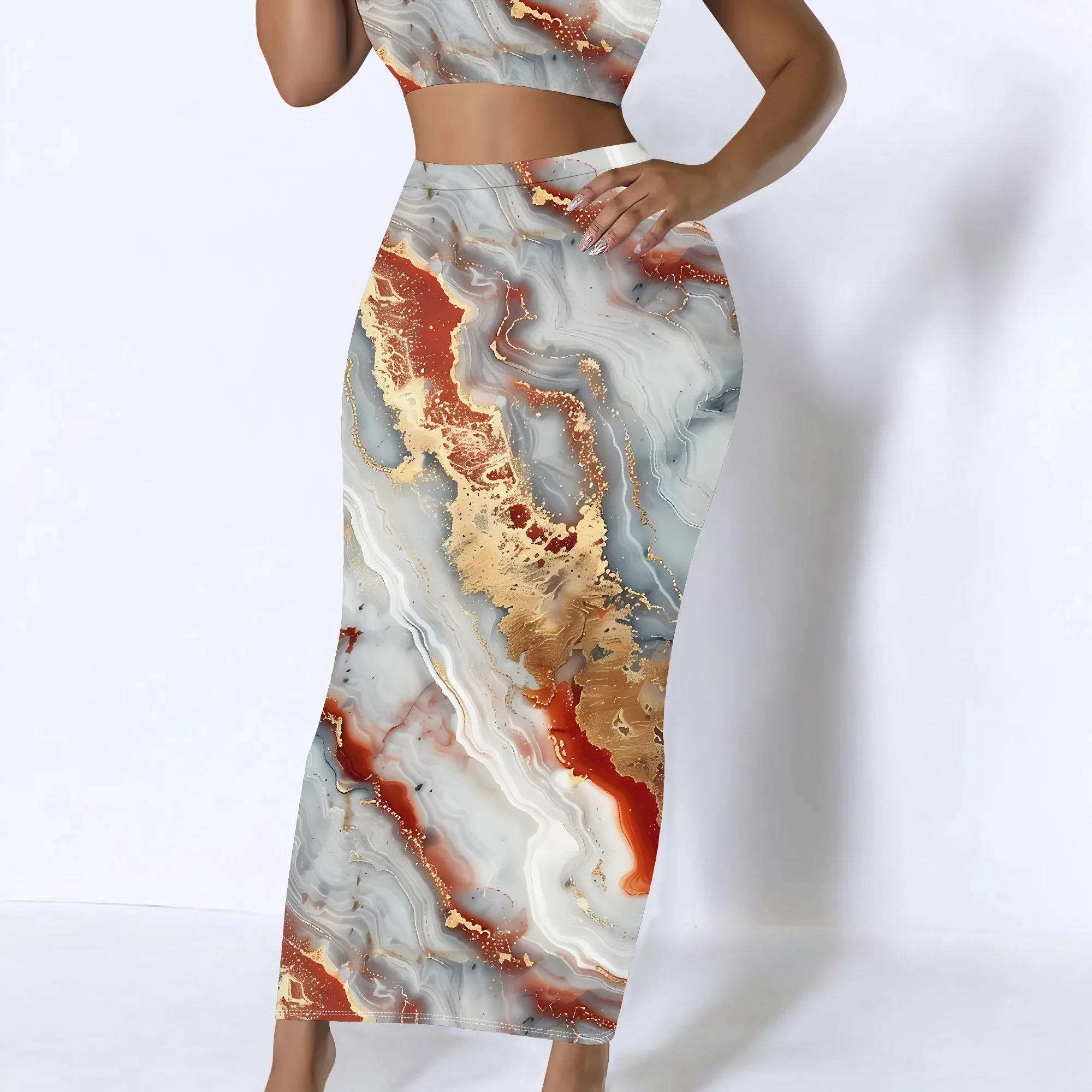 

EQQZD Standard Size Sexy Bodycon Skirt, Exquisite & Colorful Marble Pattern Print Skirt for Women