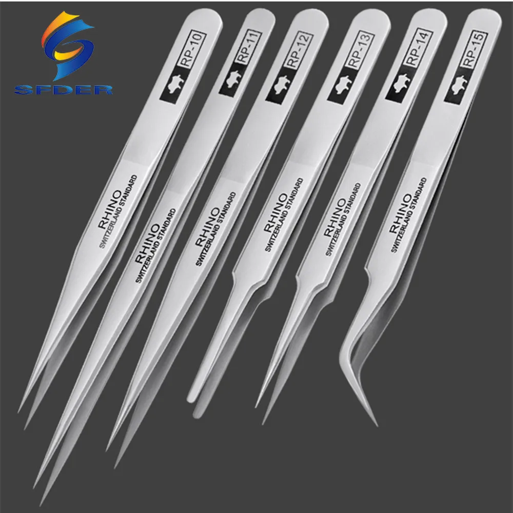 TOOLS RP Series High-hardness Carbon Steel Anti-magnetic Anti-acid Tweezers for Beauty Electronics Jewelry Industry PRO RHINO