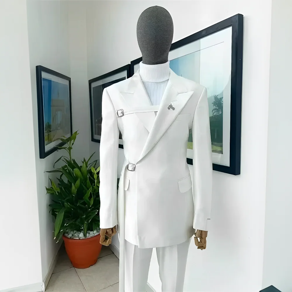 2024 Nieuwe Heren Bruiloft Smoking Blazer Elegant Herenpak 2 Stuk Jasje Broek Wit Pak Formele Feestjurk Voor Heren