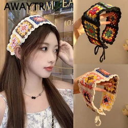 AWAYTR Crochet Turban Hair Bands Vintage Fashion Hair Scarf For Women Flower Knit Holiday Headband Bohemian  Hair Accessories