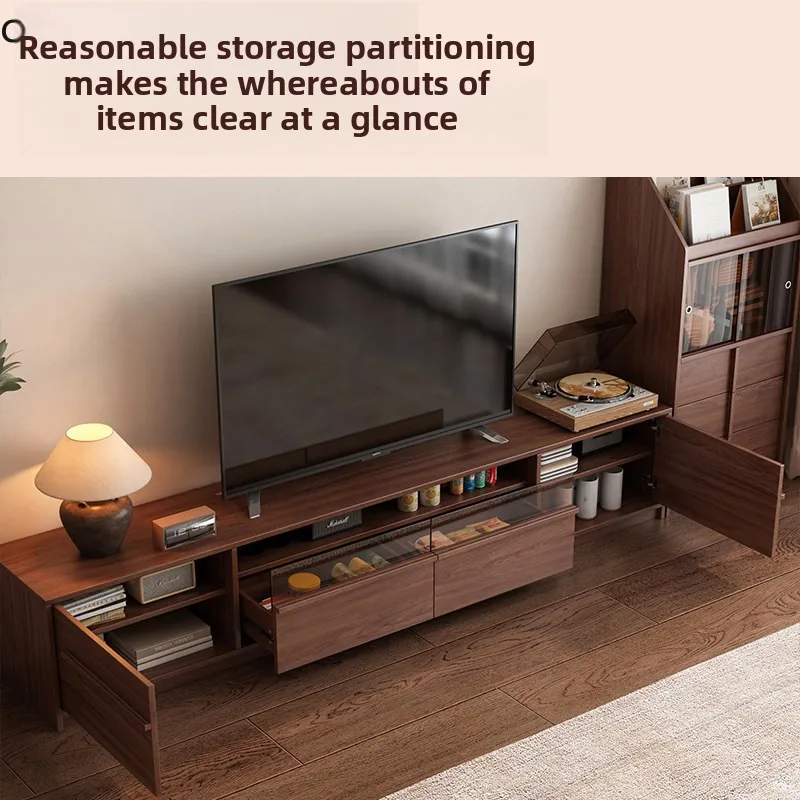 YFY Vintage Style Solid Wood Skeleton Line TV Cabinet Storage Cabinet Integrated Small Apartment Living Room Home Use