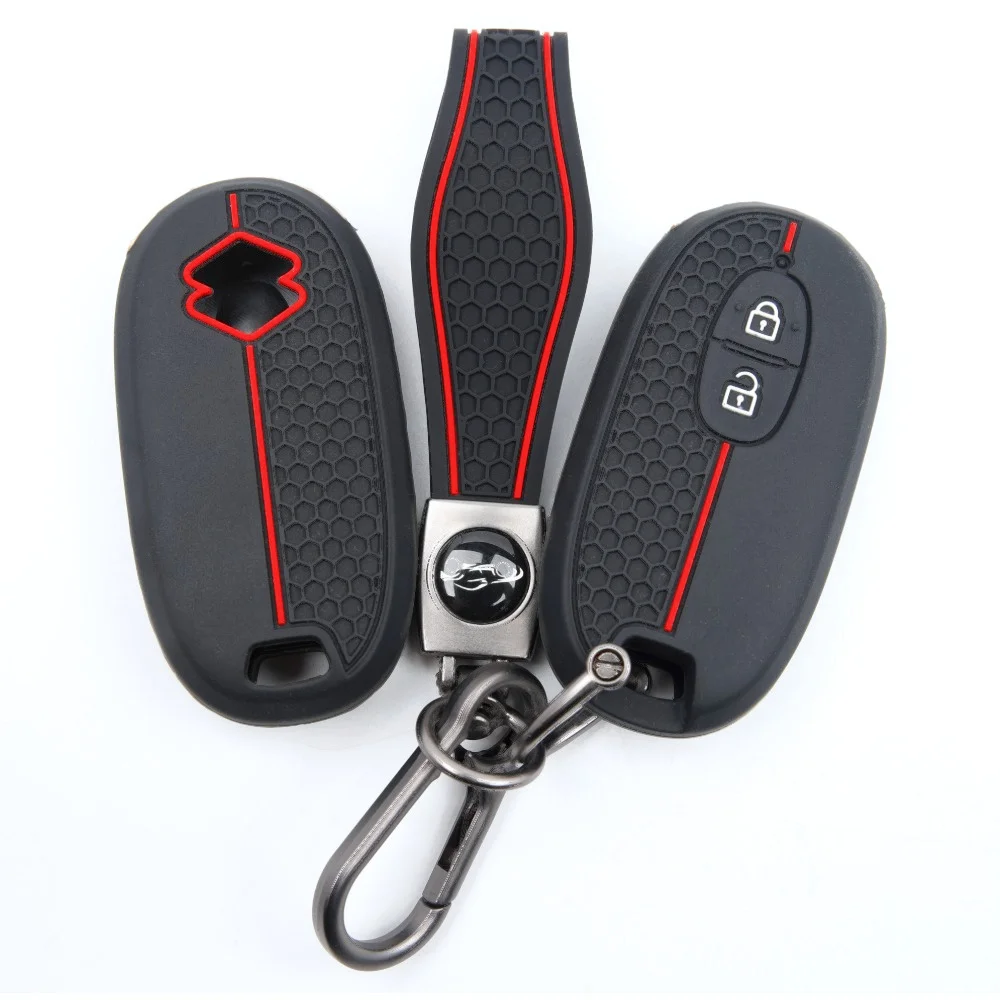Protective Silicone Key Cover For Suzuki Wagon R Every Hustler Palette Solio Alto Lapin Spacia with carabiner lanyard