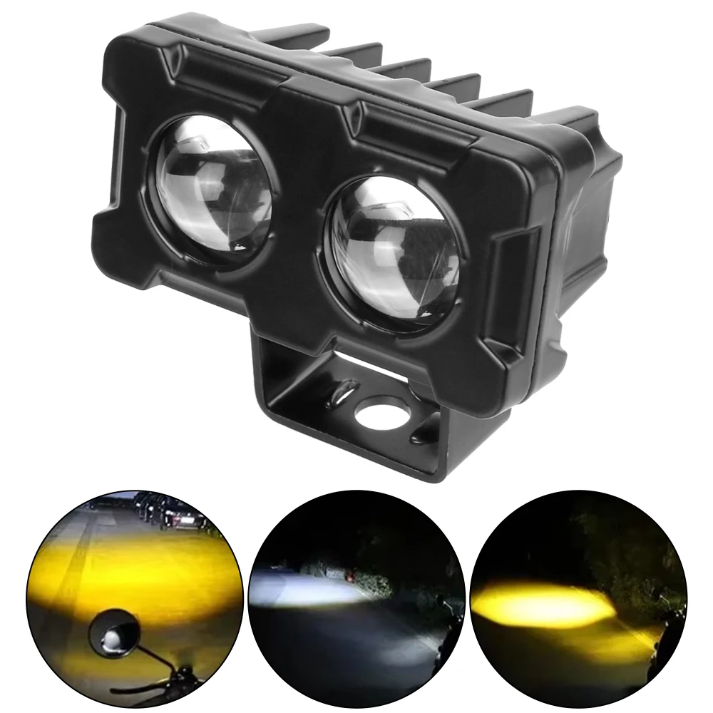 

20W 1PCS Lens Spotlight Double Lenses Spotlight Motorcycle LED Dual Color White Yellow Light Motorcycles Auxiliary Fog Lamp