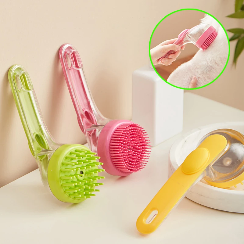 Pet Bathing Brush Long Handle Plastic Dog Bath Brush Soft Silicone Massage Brush Easy Clean Cat Hair Comb