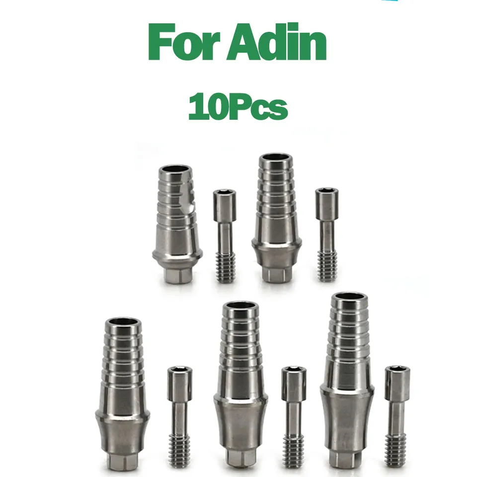 10 Pcs Dental Implant Titanium Prefabricated Straight Abutments Compatible with Adin System Cement Retained Stock Screw Material