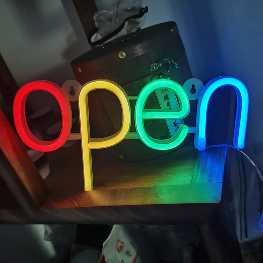 Open Neon Light Sign Advertising Night Lamp LED Decor Business Store Bar Club Wall Restaurant Party USB & Battery Case Powered