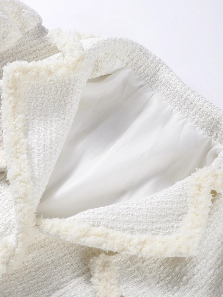 طوق الخشنة تويد معطف قصير المتوترة السراويل النساء مجموعة طويلة الأكمام زر أعلى مستقيم السراويل الخريف جديد شارع العليا سيدة البدلة #3