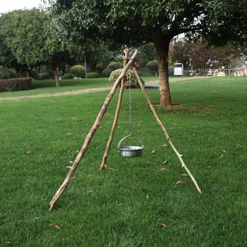 Adjustable Foldable Stainless Steel Campfire Tripod, Outdoor Hanging Pot Bracket, Portable Camping Fire Cooking Stand