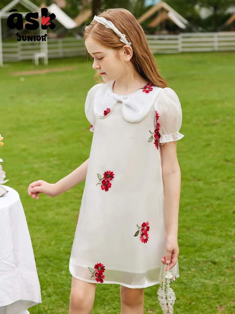 فستان Tween Girls Summer Sweet Princess Style رفيع بأكمام قصيرة #4