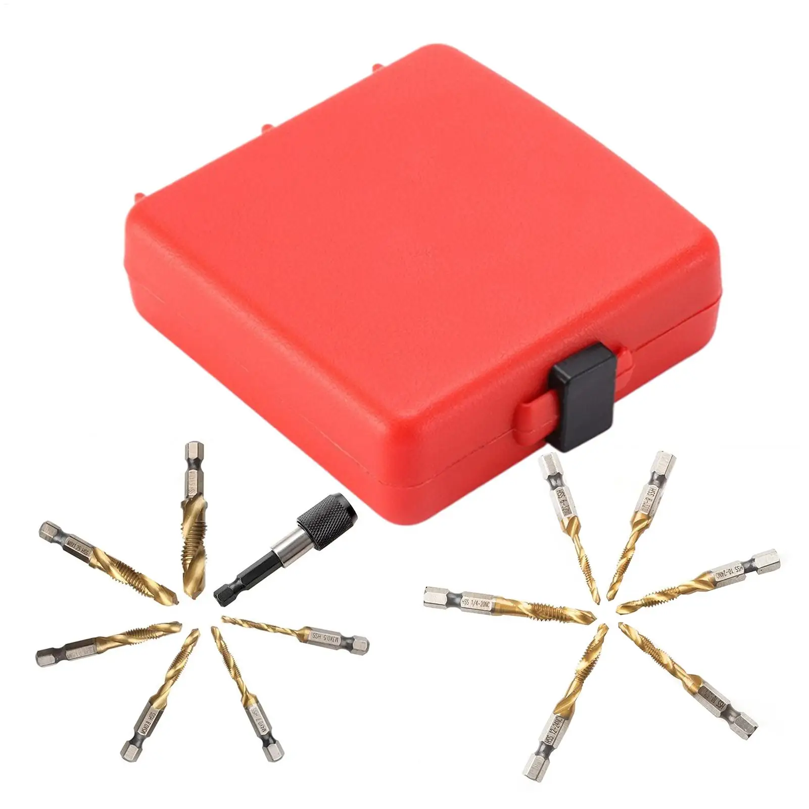 Combination Drill Tap Bit Set 13 Pieces Titanium Power Tool Accessories Metric Tap Drill Bit Set for Deburring Countersinking