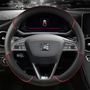Microfiber leather car steering wheel coverage, non -slip for Tarraco Aron Seat ATECA IBIZA TOLEDO MII LEON AROSA EMO ST FR, 38cm 10 Main Sales Steering Cover Seat Ibiza - №4