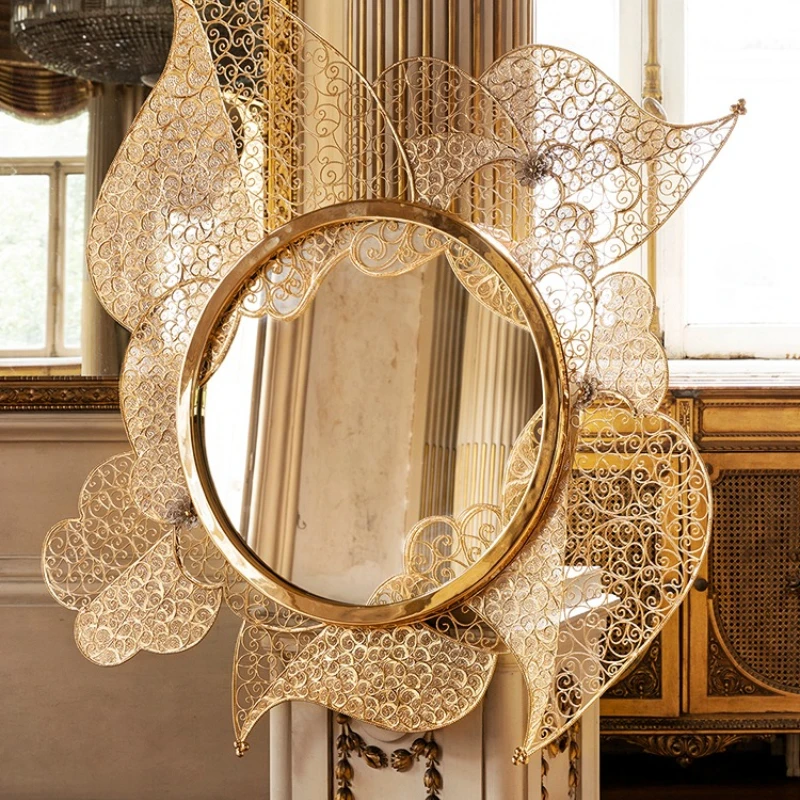 Wall Art Decorative Mirror Living Room Designer High-end Villa Brass Hanging Mirror Personalized Creative Wall Hanging Mirror