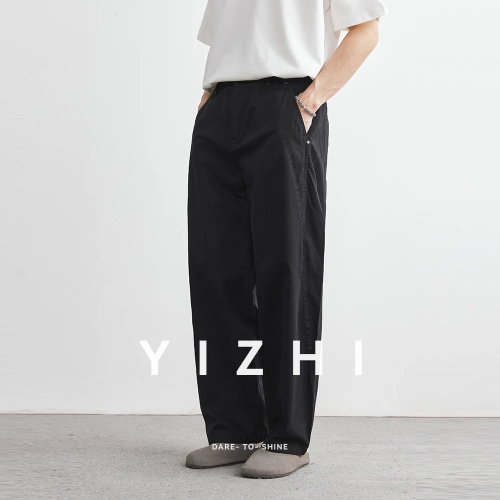 100% Cotton Men's Loose Straight Overalls Comfortable Soft Casual Pants Fashion Korean Style Solid Color Trousers Menswear