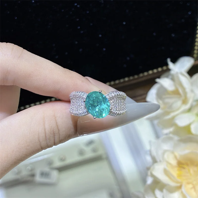 

ZFSILVER 925 Silver Fashion Luxury Elegant Cultivated Gemstone 8x10 Oval Ring For Charm Women Wedding Party Jewelry Gift R3-0770
