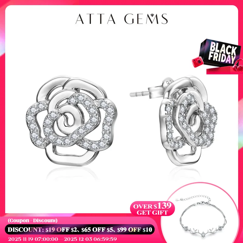 

ATTAGEMS New Diamond Moissanite Stud Earrings for Women S925 Silver 18k Gold Plated Orginal Flower Wedding Jewelry Travel Gift