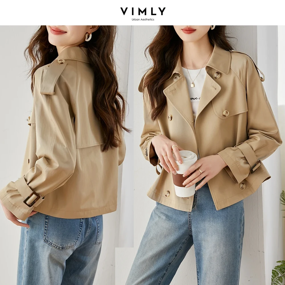 

Короткий плащ Vimly для женщин, осенняя верхняя одежда 2024, корейская мода, элегантные двубортные укороченные куртки с длинными рукавами V5095