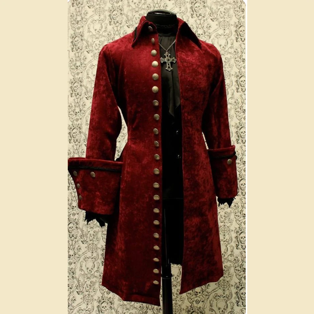 Men 15th 16th Centuries Red Galleon Jacket Medieval Vintage Pirate Costumes Jacket Theater Vintage Red Galleon Trench Coat