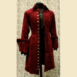 Men 15th 16th Centuries Red Galleon Jacket Medieval Vintage Pirate Costumes Jacket Theater Vintage Red Galleon Trench Coat