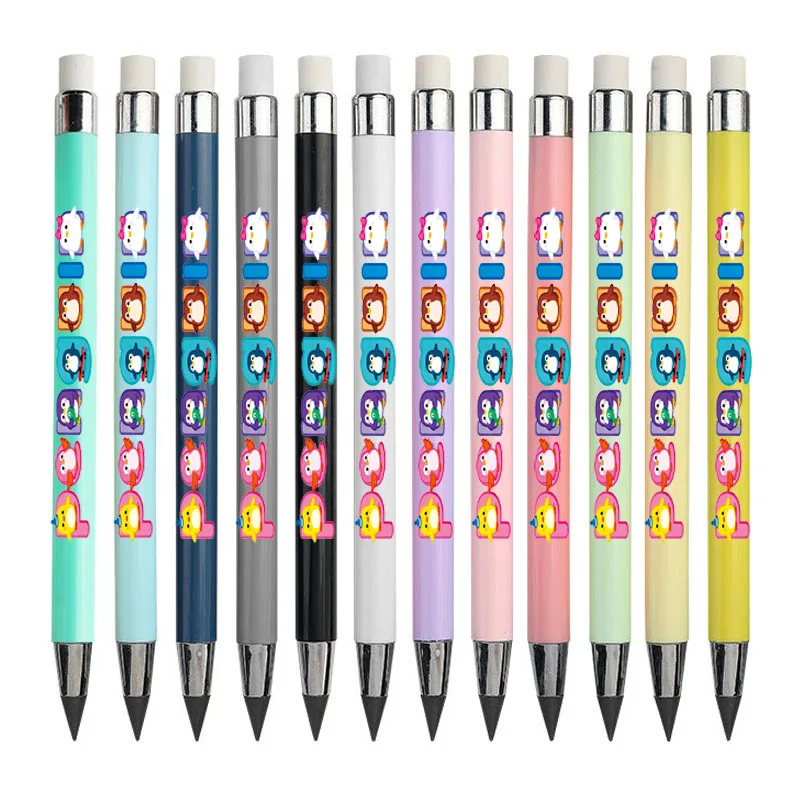 Confezione da 12 colori con motivo testo pinguino, matita eterna, colore macaron, non facile da rompere, matita per schizzi per studenti
