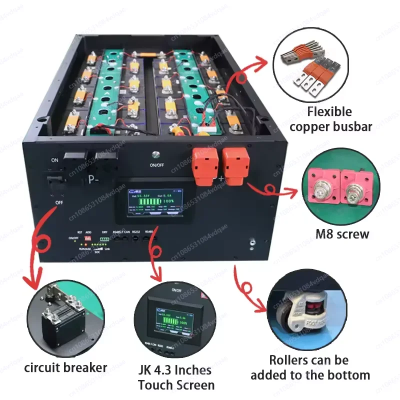 48V 280Ah 304Ah LiFePO4 Empty DIY Battery Kit with JK 200A BMS, Solar Energy Storage Battery Assembly Case Kit