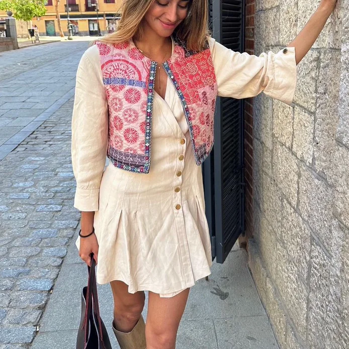 Fashionable Casual Women's Vest Jacket Short Style Polyester Material Geometric Pattern Personality Feature Quality Assurance