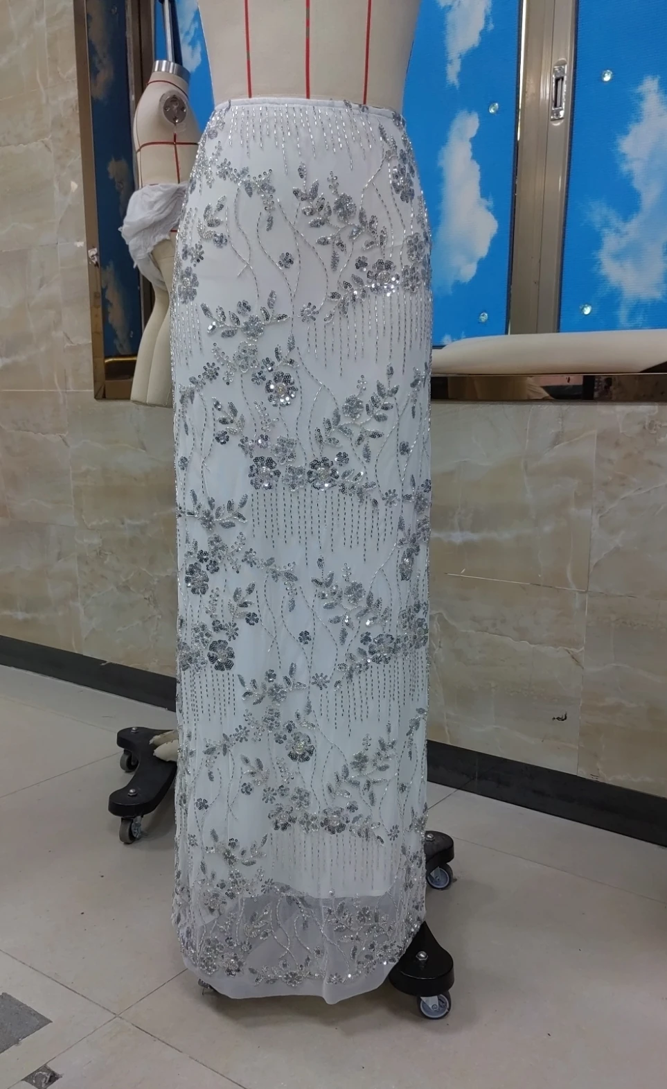 Vrouwen Y2K Pailletten Lange Rok Sparkle Parel Verfraaid Maxi Rok Hoge Taille Glitter Strass Midi Rok Uitgaan Clubwear